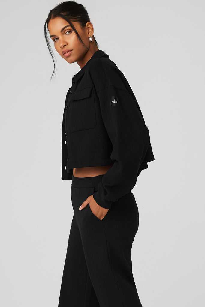 Mikiny Alo Yoga Renown Cropped Button-Up Černé | CKQEANT-51