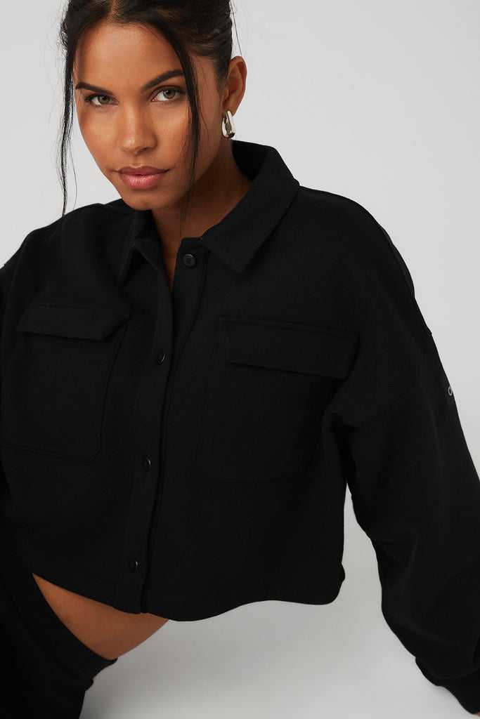 Mikiny Alo Yoga Renown Cropped Button-Up Černé | CKQEANT-51