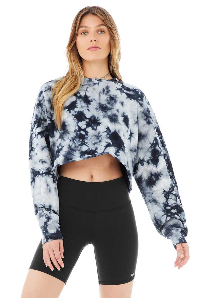 Mikiny Alo Yoga Tie-Dye Extreme Crop Crew Neck Tmavě Blankyt Šedé | XBFRMNC-63