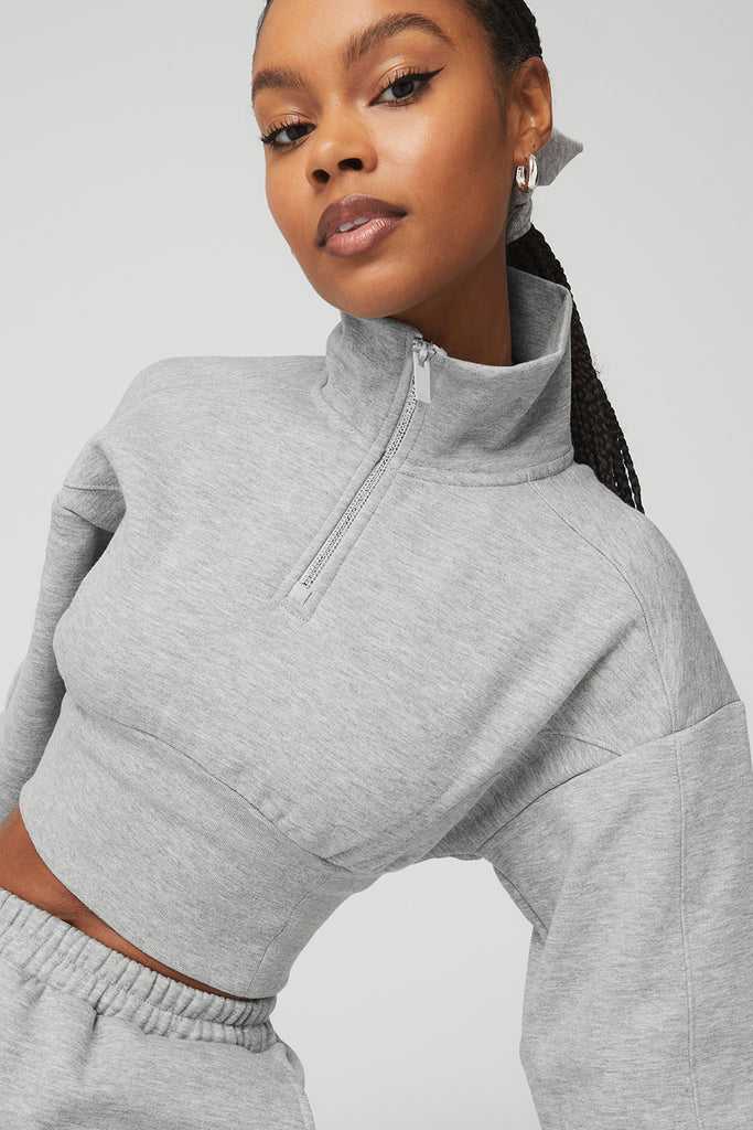 Mikiny Alo Yoga Vixen 1/4 Zip Šedé | KDHFTJM-31