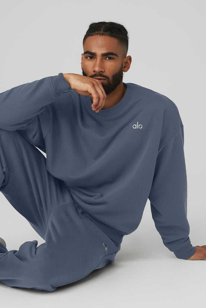 Mikiny S Kapucí Alo Yoga Accolade Crew Neck Tmavě Blankyt Blankyt | AIGYZEK-16