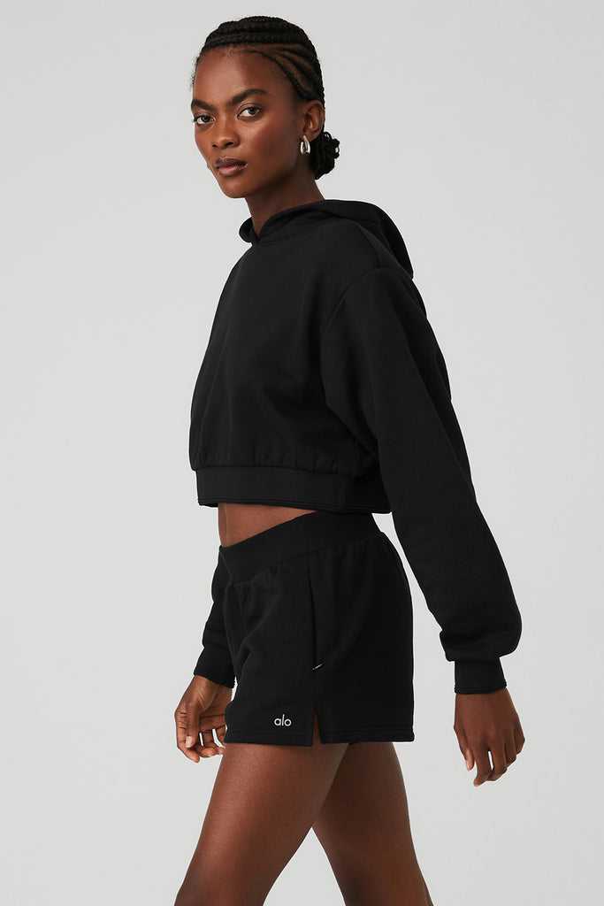 Mikiny S Kapucí Alo Yoga Cropped Headliner Shoulder Pad Černé | WUOEYPT-65