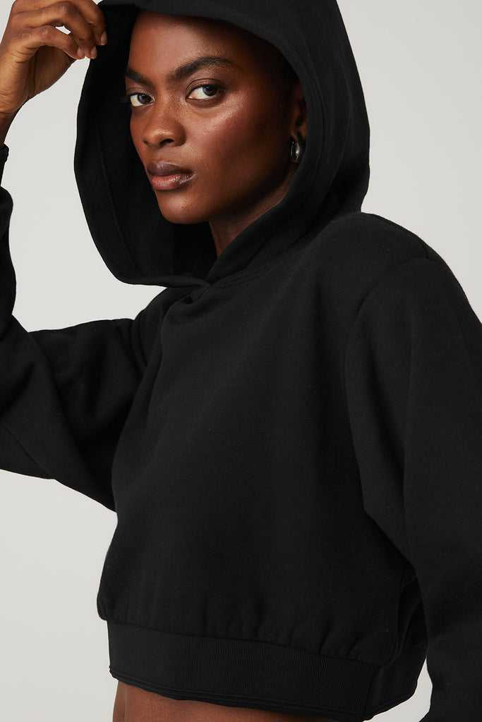 Mikiny S Kapucí Alo Yoga Cropped Headliner Shoulder Pad Černé | WUOEYPT-65