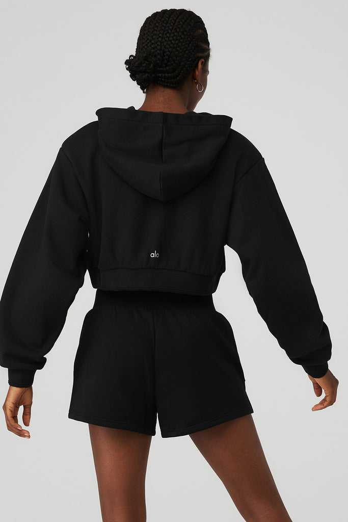 Mikiny S Kapucí Alo Yoga Cropped Headliner Shoulder Pad Černé | WUOEYPT-65