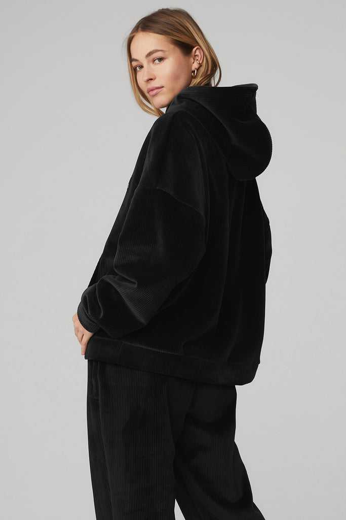 Mikiny S Kapucí Alo Yoga Velour Baller Černé | ECDRPXG-26