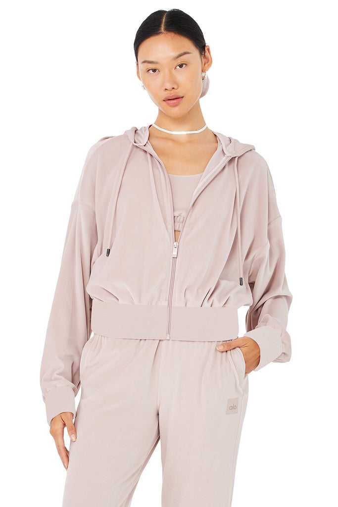 Mikiny S Kapucí Alo Yoga Velour Glimmer Full Zip Růžové | AYKWQMP-03