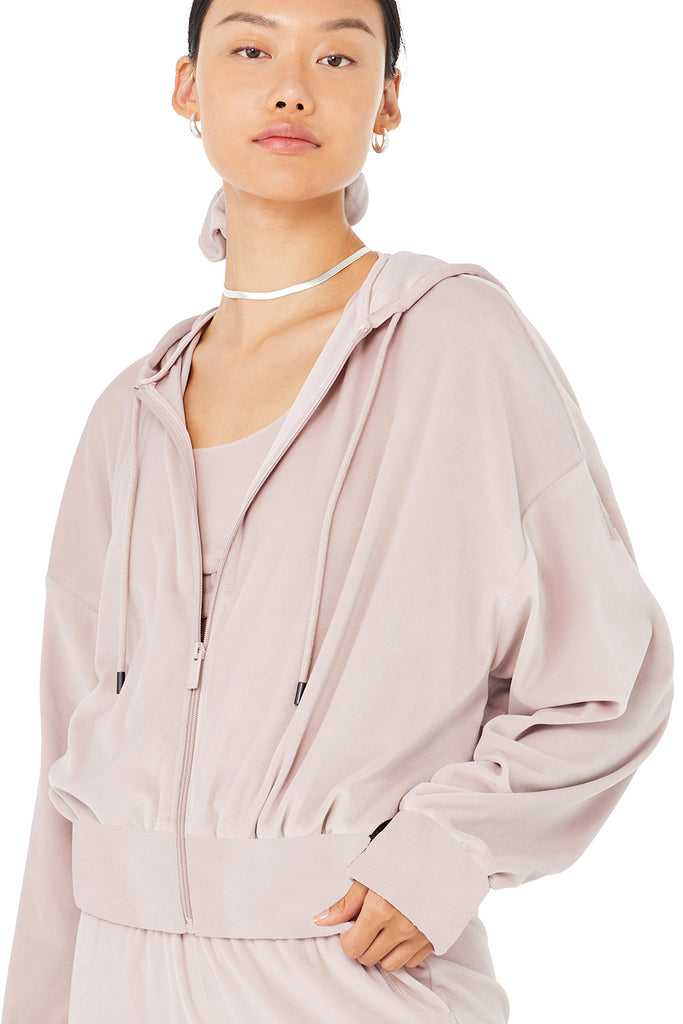 Mikiny S Kapucí Alo Yoga Velour Glimmer Full Zip Růžové | AYKWQMP-03
