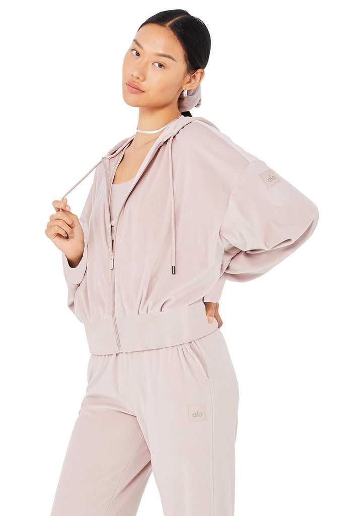 Mikiny S Kapucí Alo Yoga Velour Glimmer Full Zip Růžové | AYKWQMP-03
