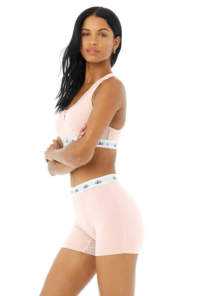 Podprsenky Alo Yoga Icon Žebrovaný Henley Růžové Fialové | NEOSVDQ-15