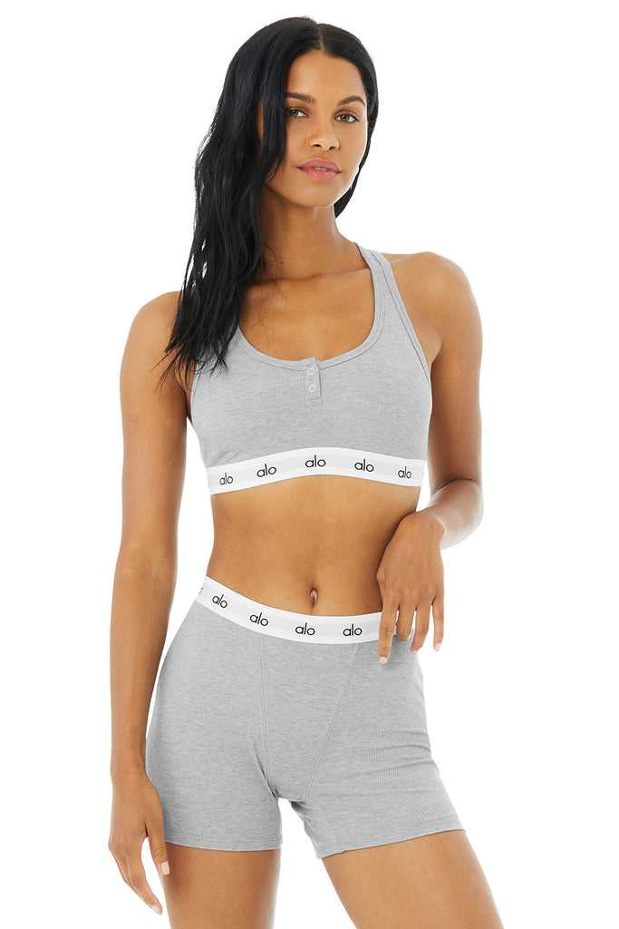 Podprsenky Alo Yoga Icon Žebrovaný Henley Šedé | XINHTOU-62