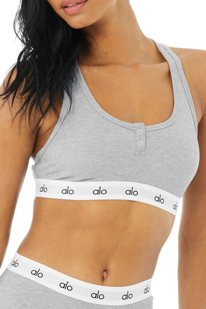 Podprsenky Alo Yoga Icon Žebrovaný Henley Šedé | XINHTOU-62