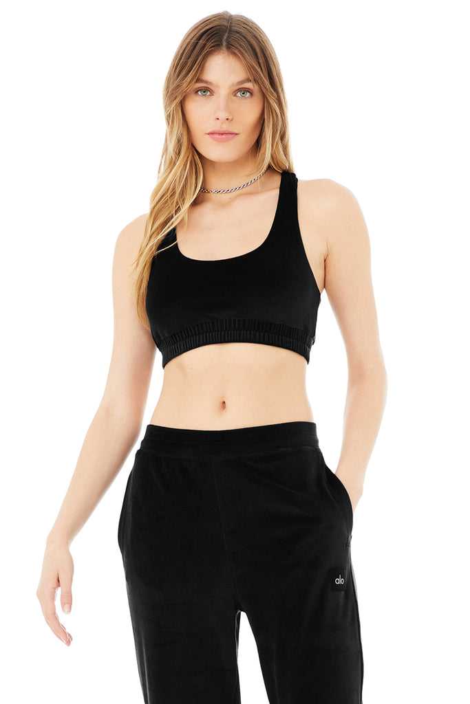 Podprsenky Alo Yoga Velour Glimmer Scoop Neck Černé | IKQWPMD-46