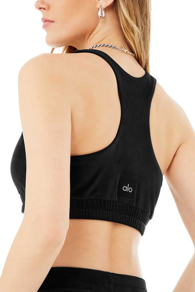 Podprsenky Alo Yoga Velour Glimmer Scoop Neck Černé | IKQWPMD-46