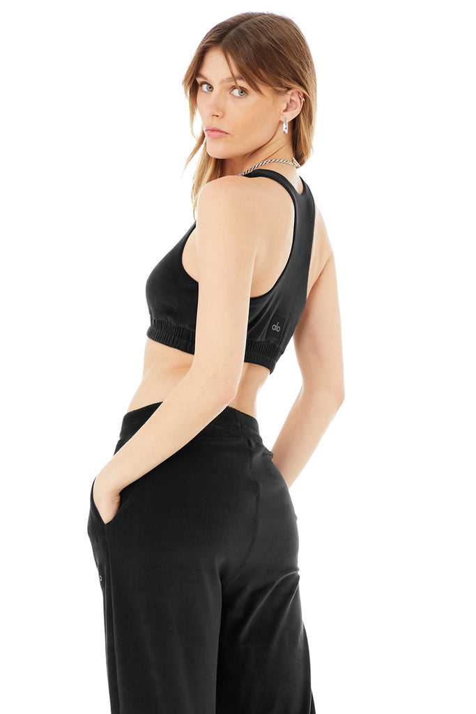 Podprsenky Alo Yoga Velour Glimmer Scoop Neck Černé | IKQWPMD-46