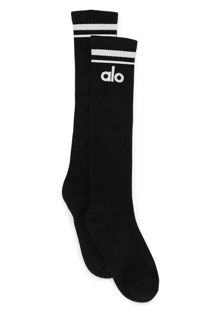 Ponožky Alo Yoga Knee-High Throwback Černé Bílé | KAWFBRI-13