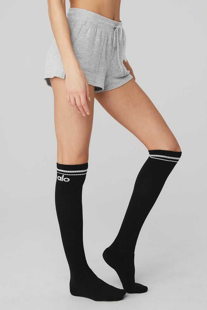 Ponožky Alo Yoga Knee-High Throwback Černé Bílé | KAWFBRI-13