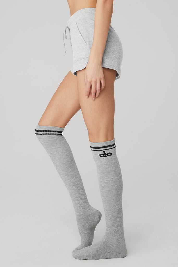 Ponožky Alo Yoga Knee-High Throwback Šedé Černé | XDVTHFO-15