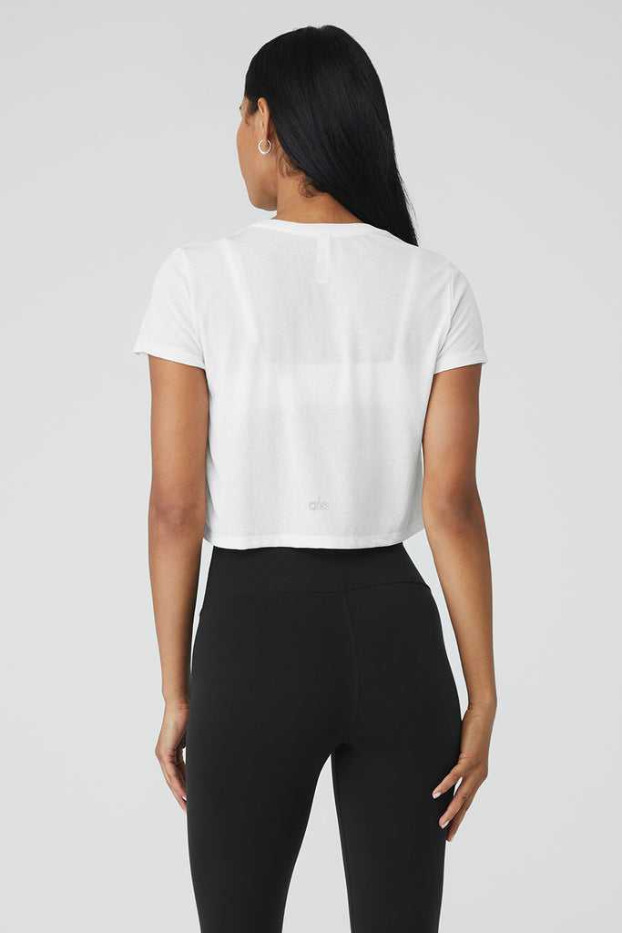 Short Sleeve Alo Yoga Laid Back Tee Bílé | WUAFTIB-83