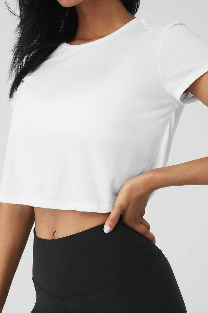 Short Sleeve Alo Yoga Laid Back Tee Bílé | WUAFTIB-83