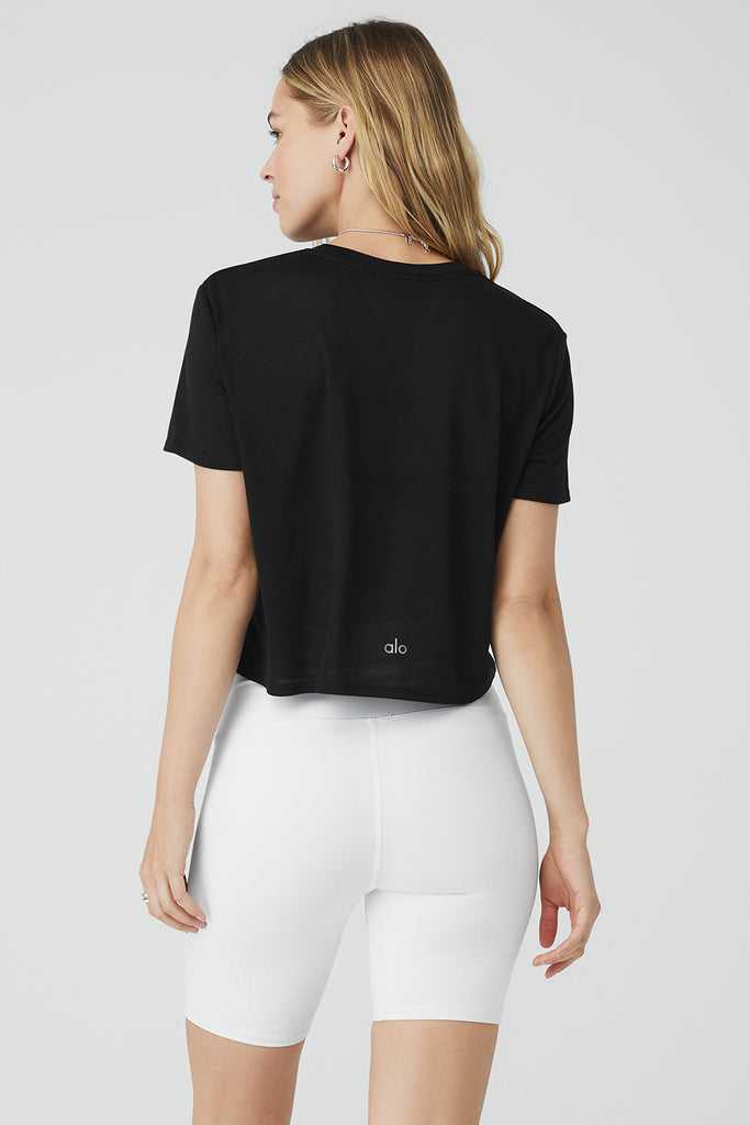 Short Sleeve Alo Yoga Laid Back Tee Černé | XOCRFSN-40