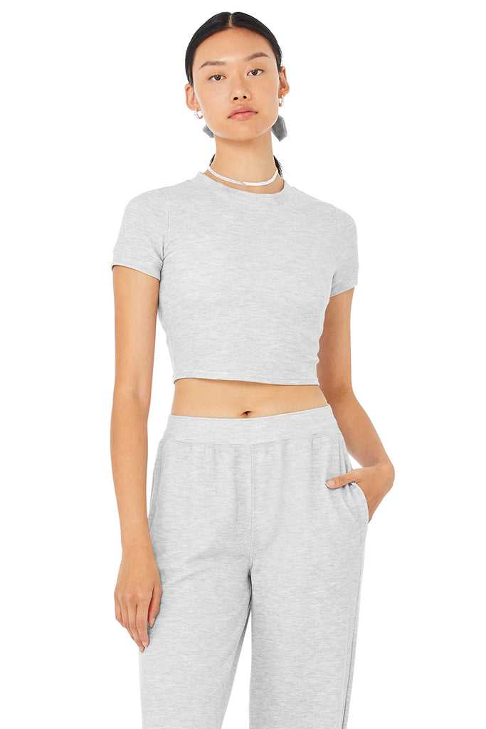 Short Sleeve Alo Yoga Micro Waffle Sierra Šedé | HFKXDQE-83