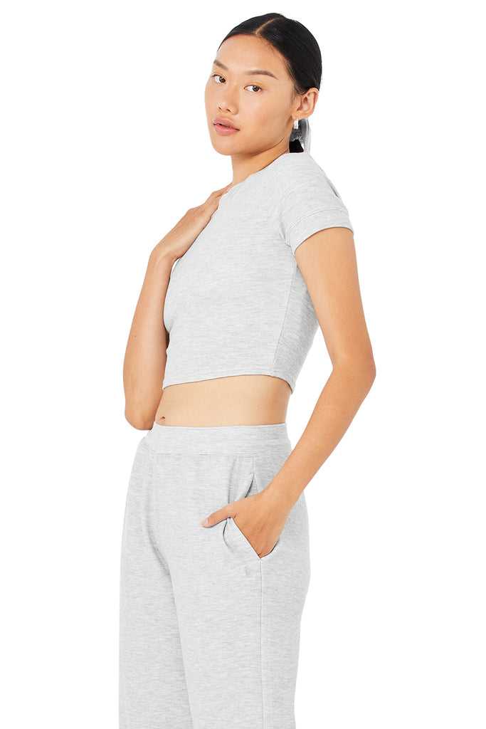 Short Sleeve Alo Yoga Micro Waffle Sierra Šedé | HFKXDQE-83