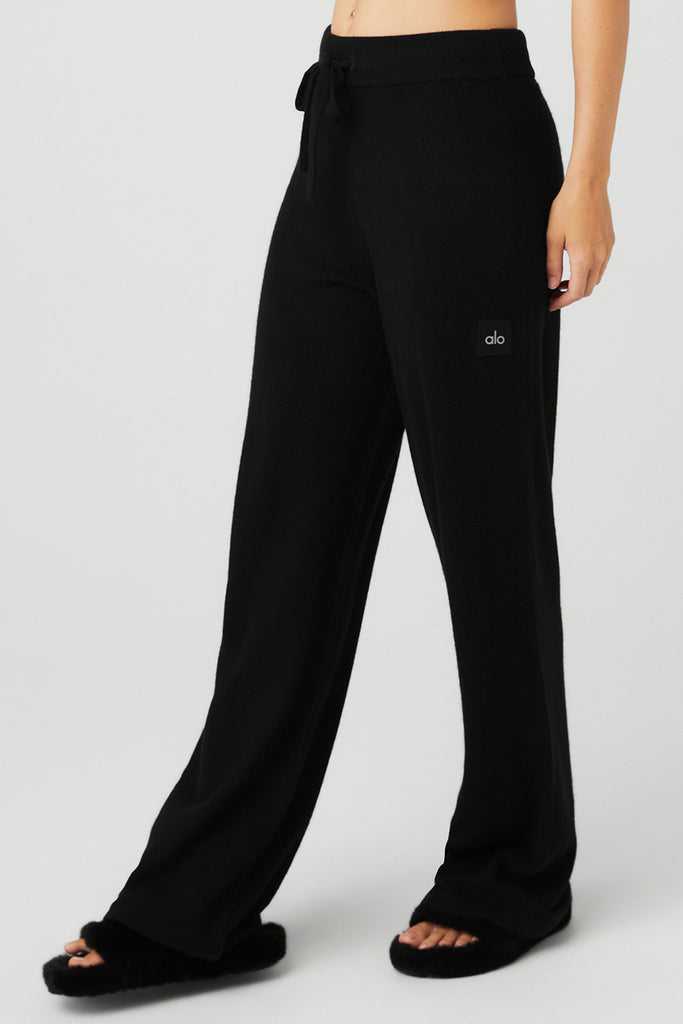 Sportovní Kalhoty Alo Yoga Cashmere High-Pasem Jet Set Široké Leg Pant Černé | YSQMUJK-43