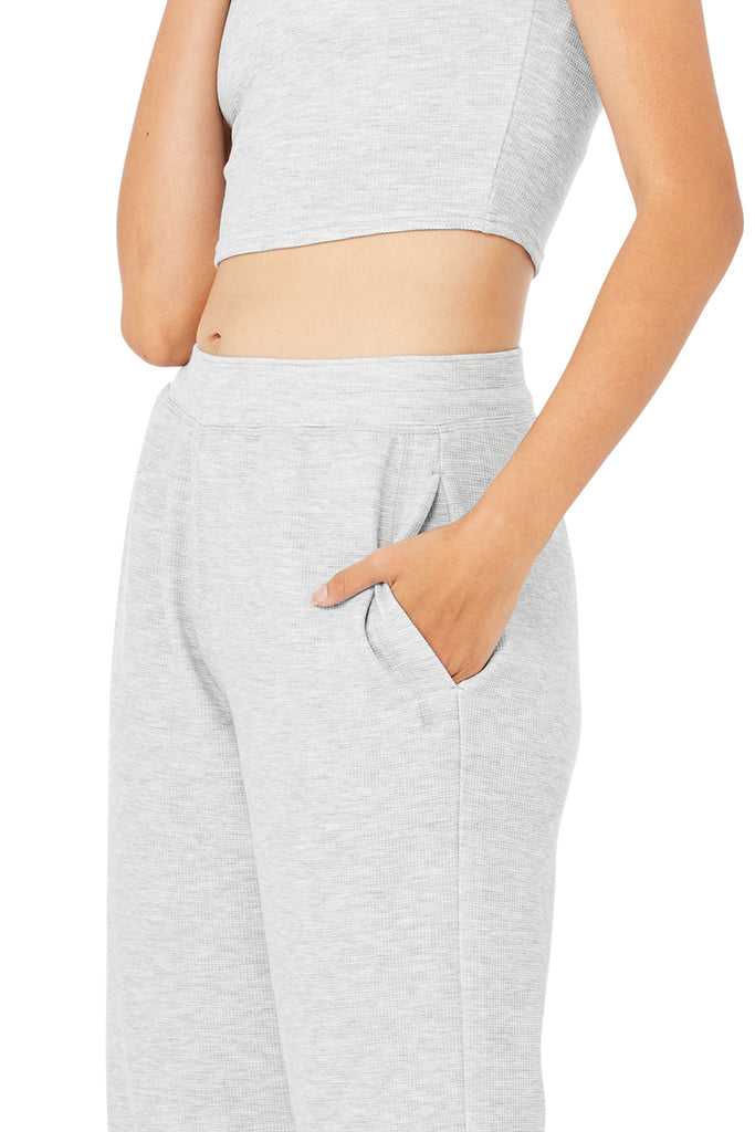 Sportovní Kalhoty Alo Yoga Micro Waffle High-Pasem Pleasant Široké Leg Pant Šedé | VPMDGAU-52