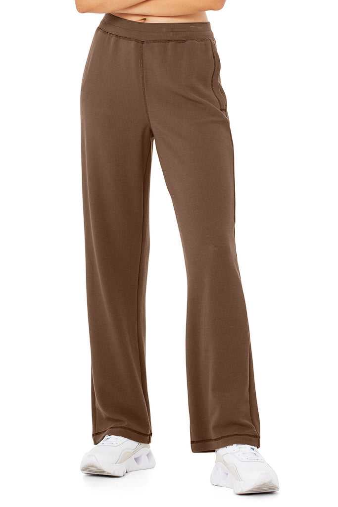 Sportovní Kalhoty Alo Yoga Micro Waffle High-Pasem Pleasant Široké Leg Pant Káva | XTLDNRA-83
