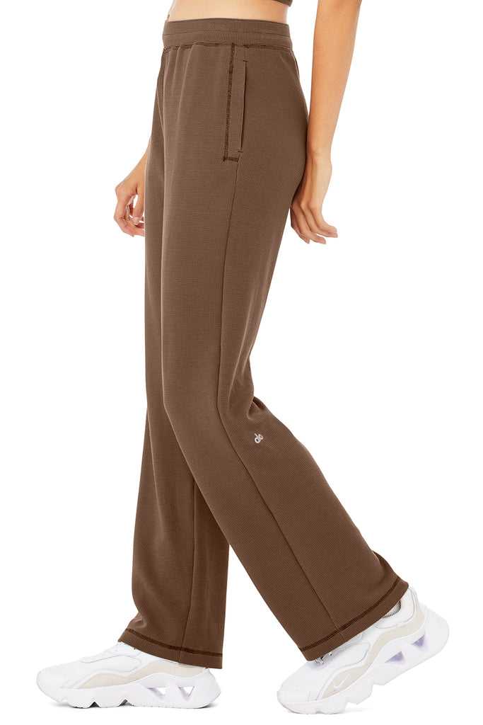 Sportovní Kalhoty Alo Yoga Micro Waffle High-Pasem Pleasant Široké Leg Pant Káva | XTLDNRA-83