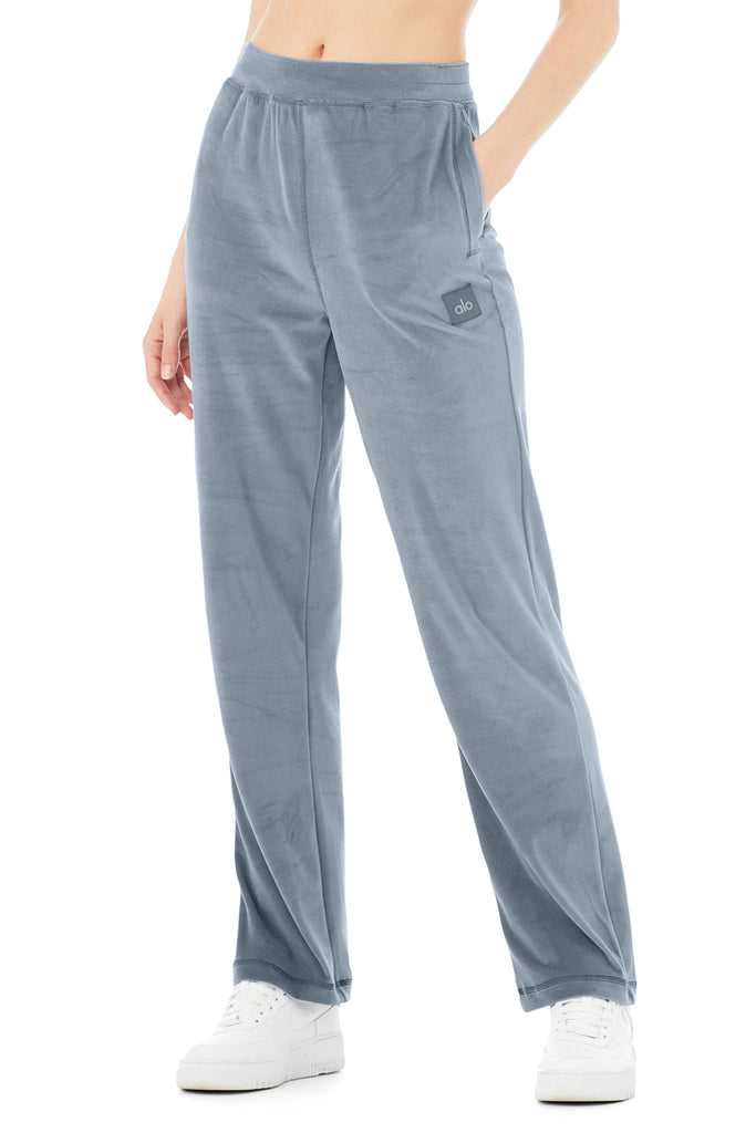 Sportovní Kalhoty Alo Yoga Velour High-Pasem Glimmer Široké Leg Pant Šedé Blankyt | SOKZNBM-04