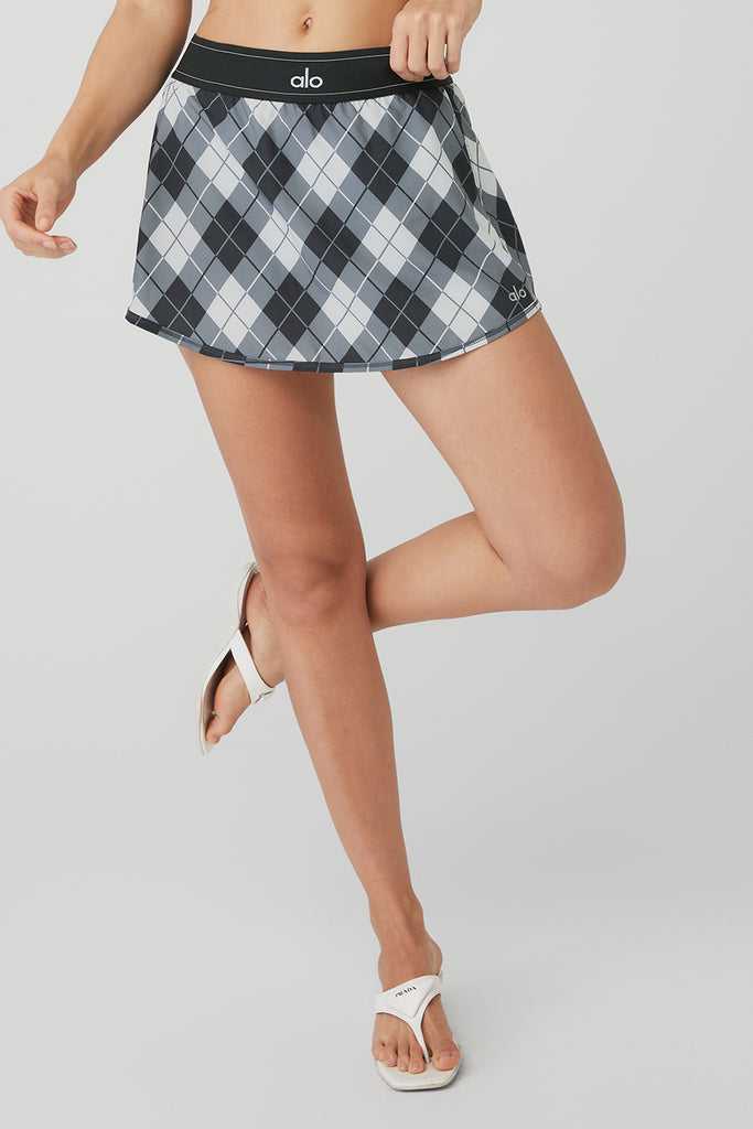 Sukně Alo Yoga Argyle Match Point Tenisové Skirt Černé Tmavě Šedé | IKFHWDQ-36