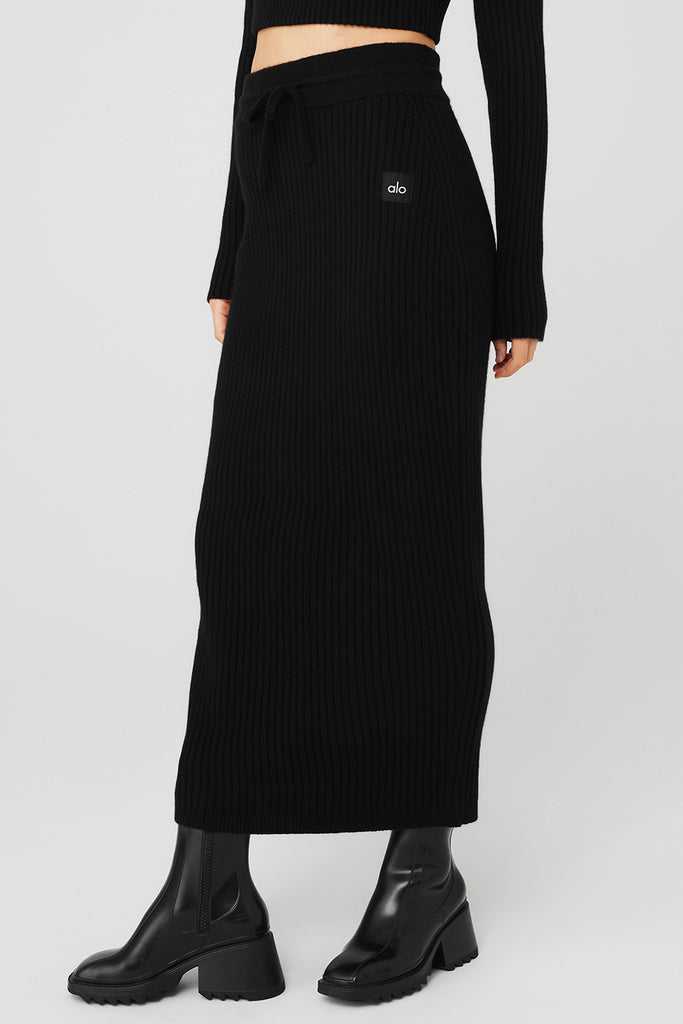 Sukně Alo Yoga Cashmere Žebrovaný High-Pasem Zimní Dream Skirt Černé | GVEXQNM-02