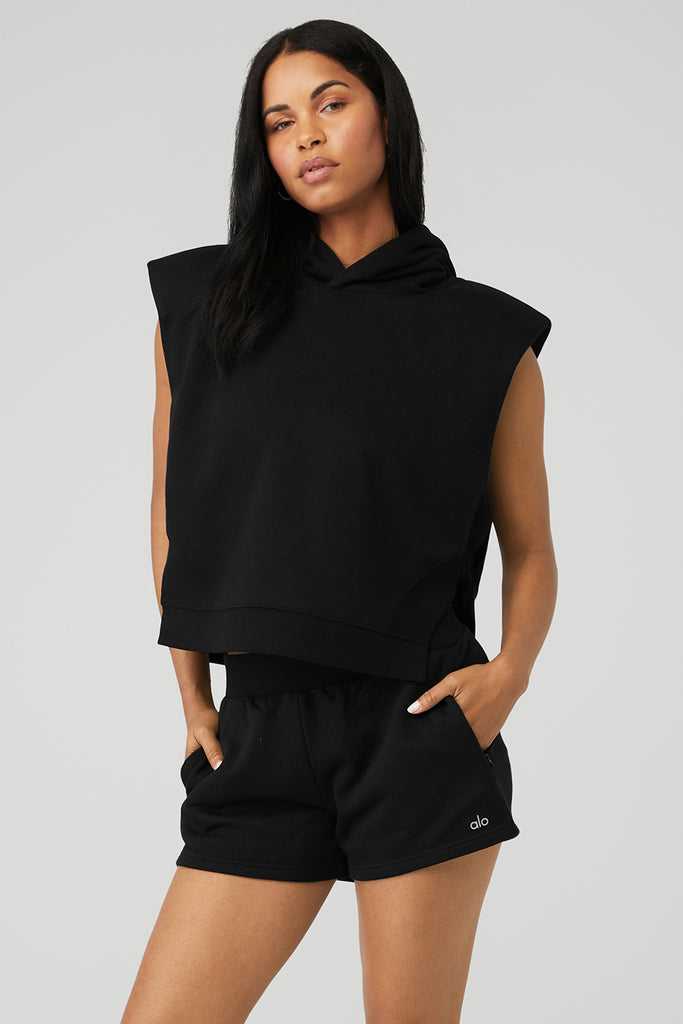 Tank Alo Yoga Cropped Headliner Shoulder Pad Bez Rukávů Coverup Černé | QYEFCHD-28