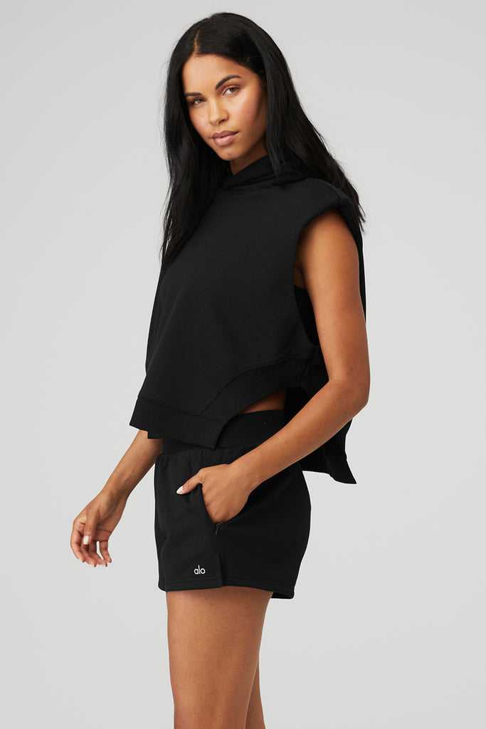 Tank Alo Yoga Cropped Headliner Shoulder Pad Bez Rukávů Coverup Černé | QYEFCHD-28