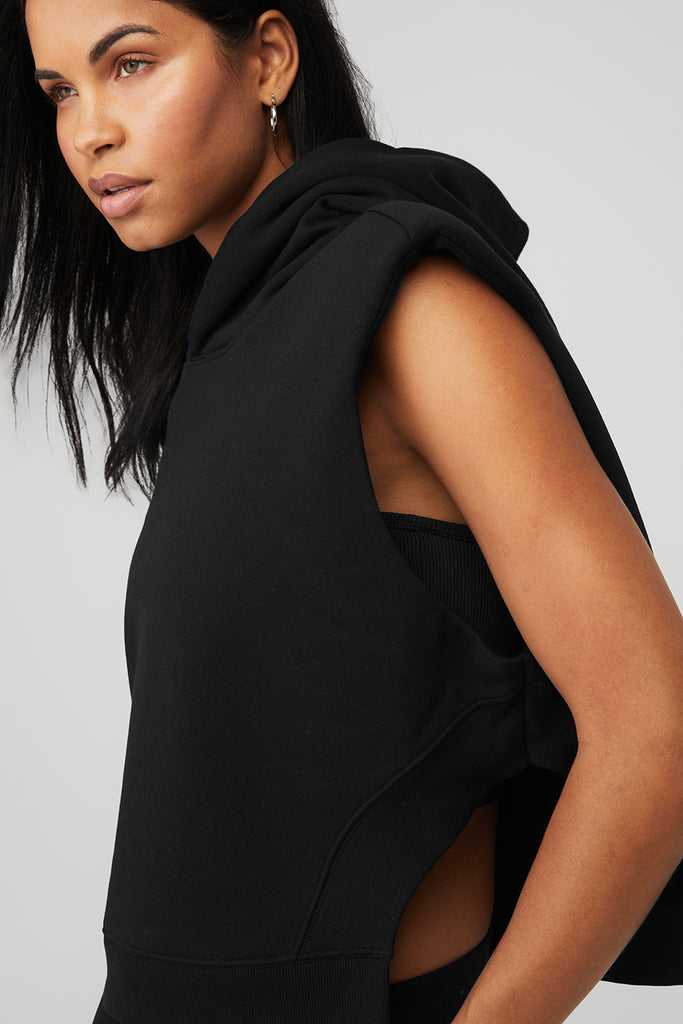 Tank Alo Yoga Cropped Headliner Shoulder Pad Bez Rukávů Coverup Černé | QYEFCHD-28
