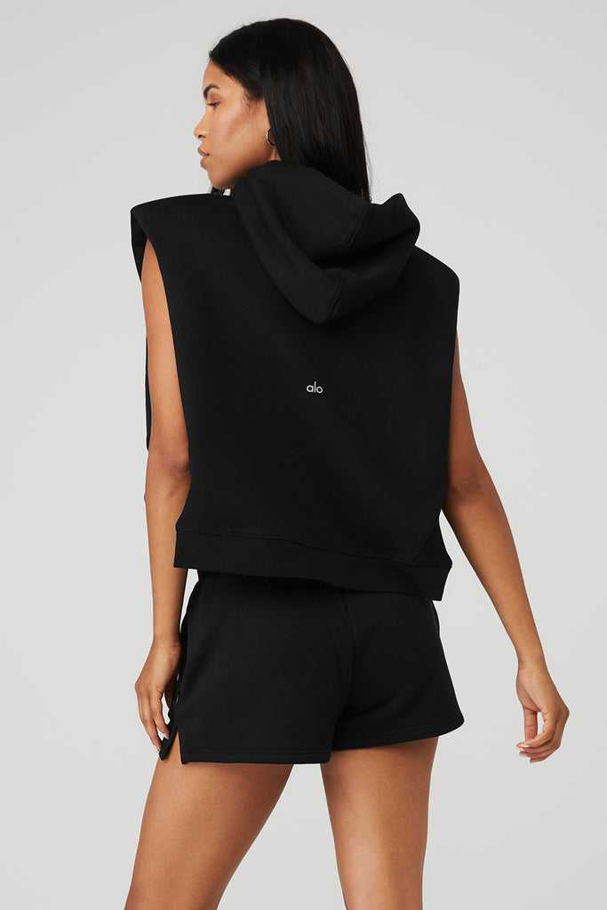 Tank Alo Yoga Cropped Headliner Shoulder Pad Bez Rukávů Coverup Černé | QYEFCHD-28