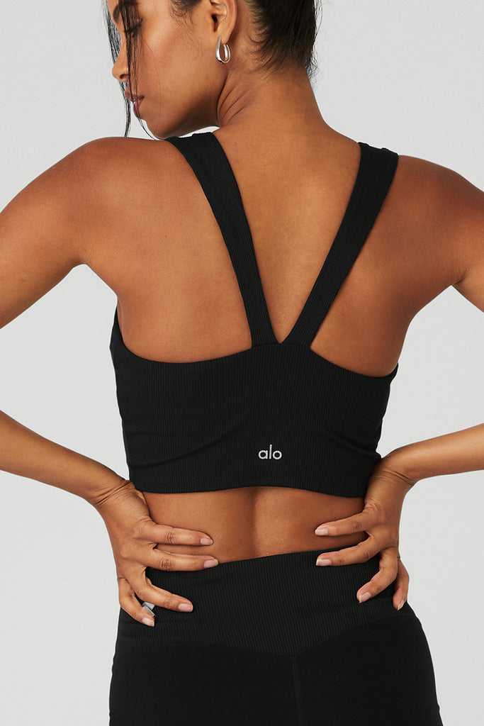 Tílko Alo Yoga Alosoft Žebrovaný Chic Černé | AOTEVXL-54