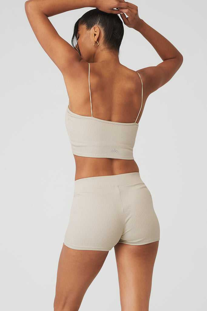 Tílko Alo Yoga Goddess Žebrovaný Bandeau Béžový | ZPUQTYG-67