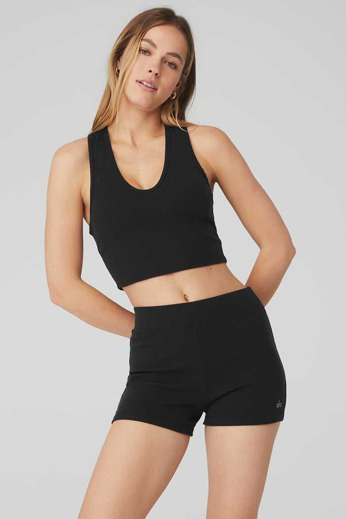 Tílko Alo Yoga Goddess Žebrovaný Cropped Racerback Černé | OMXEJNK-90
