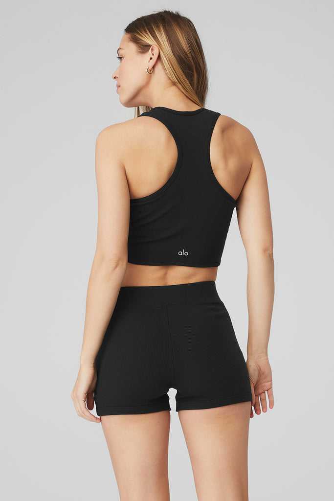 Tílko Alo Yoga Goddess Žebrovaný Cropped Racerback Černé | OMXEJNK-90