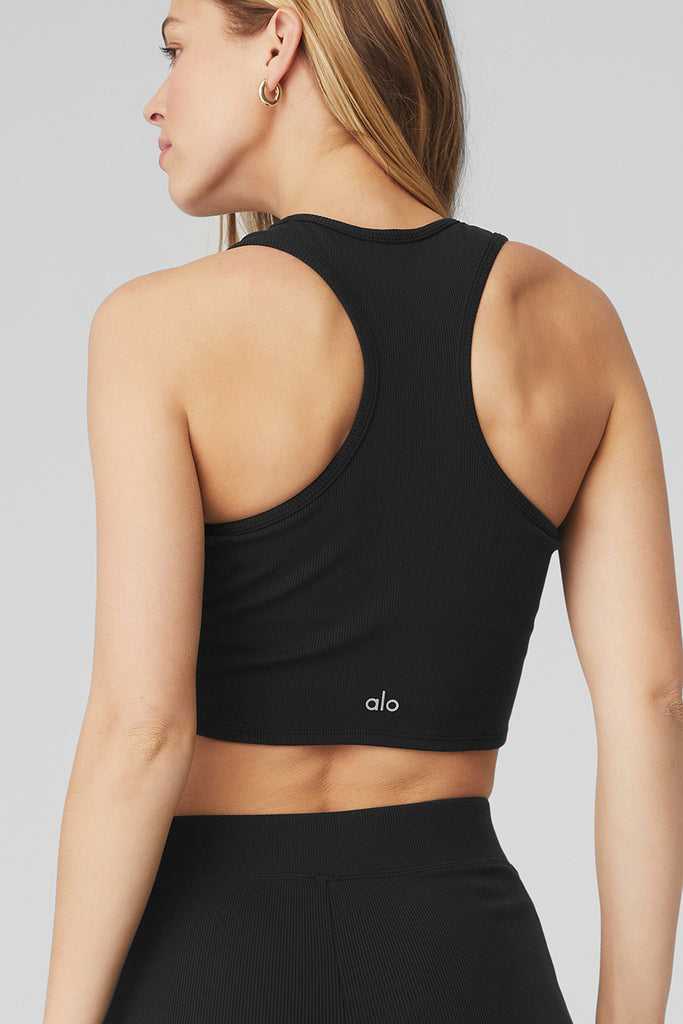 Tílko Alo Yoga Goddess Žebrovaný Cropped Racerback Černé | OMXEJNK-90
