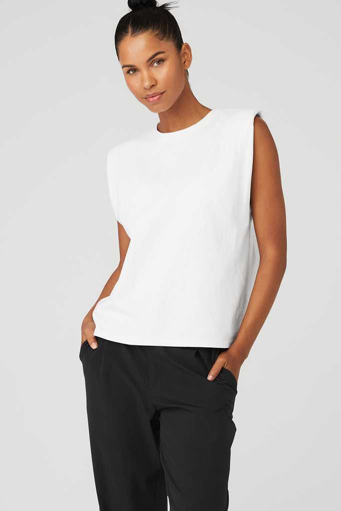 Tílko Alo Yoga Headliner Shoulder Pad Bez Rukávů Tee Bílé | ECZYNJX-80