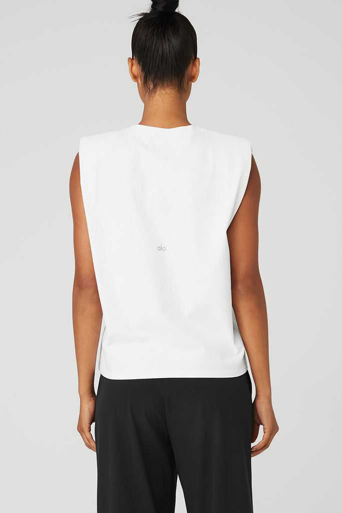 Tílko Alo Yoga Headliner Shoulder Pad Bez Rukávů Tee Bílé | ECZYNJX-80