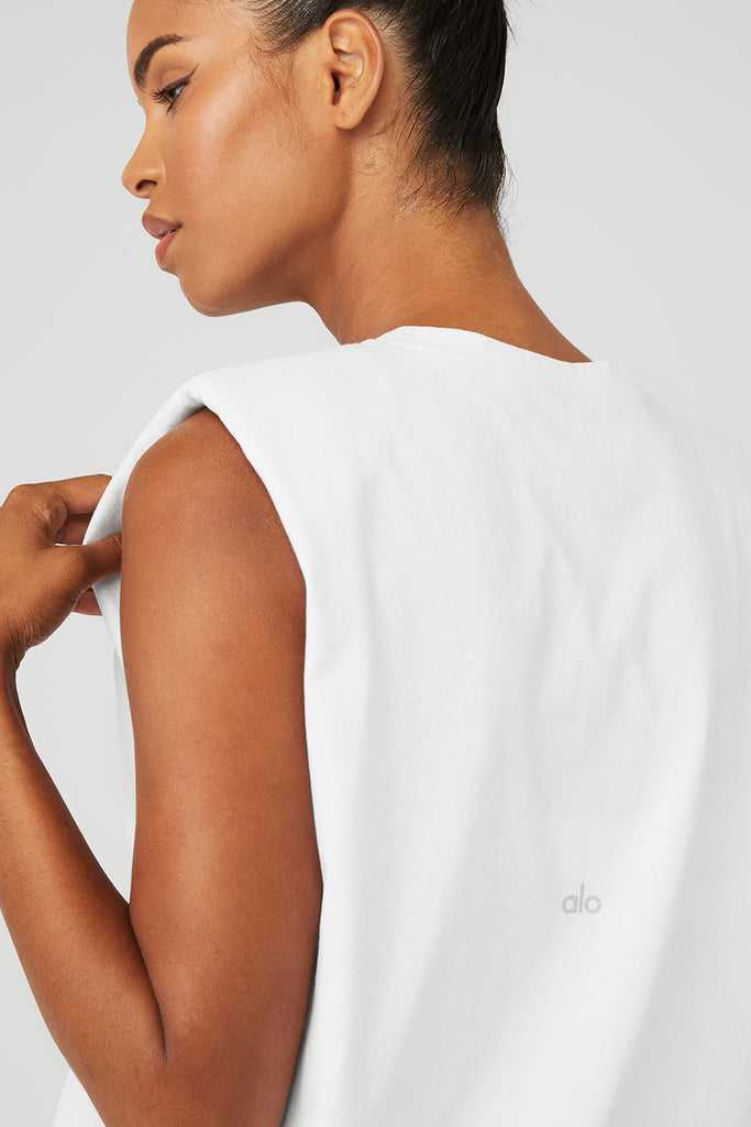 Tílko Alo Yoga Headliner Shoulder Pad Bez Rukávů Tee Bílé | ECZYNJX-80