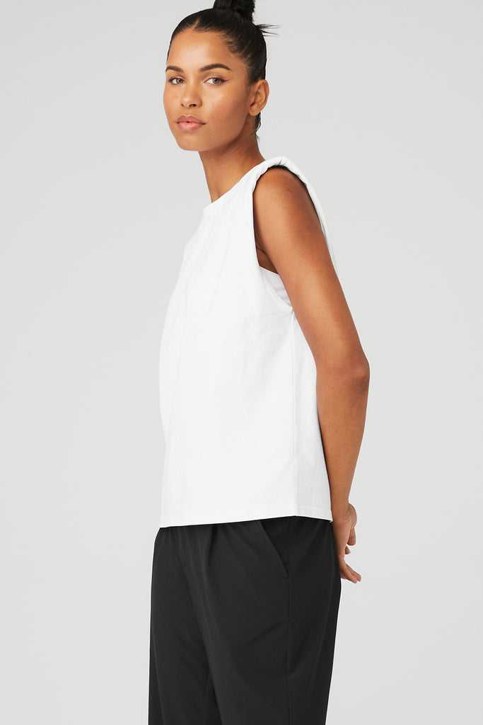 Tílko Alo Yoga Headliner Shoulder Pad Bez Rukávů Tee Bílé | ECZYNJX-80