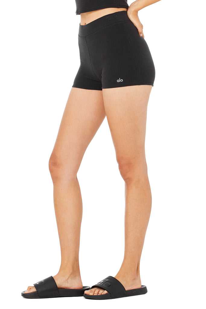 Šortky Alo Yoga Micro Waffle Pleasant Boyshort Černé | QMDICSL-46